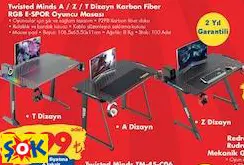 TWİSTED MİNDS A / Z / T DİZAYN KARBON FİBER RGB E-SPOR OYUNCU MASASI
